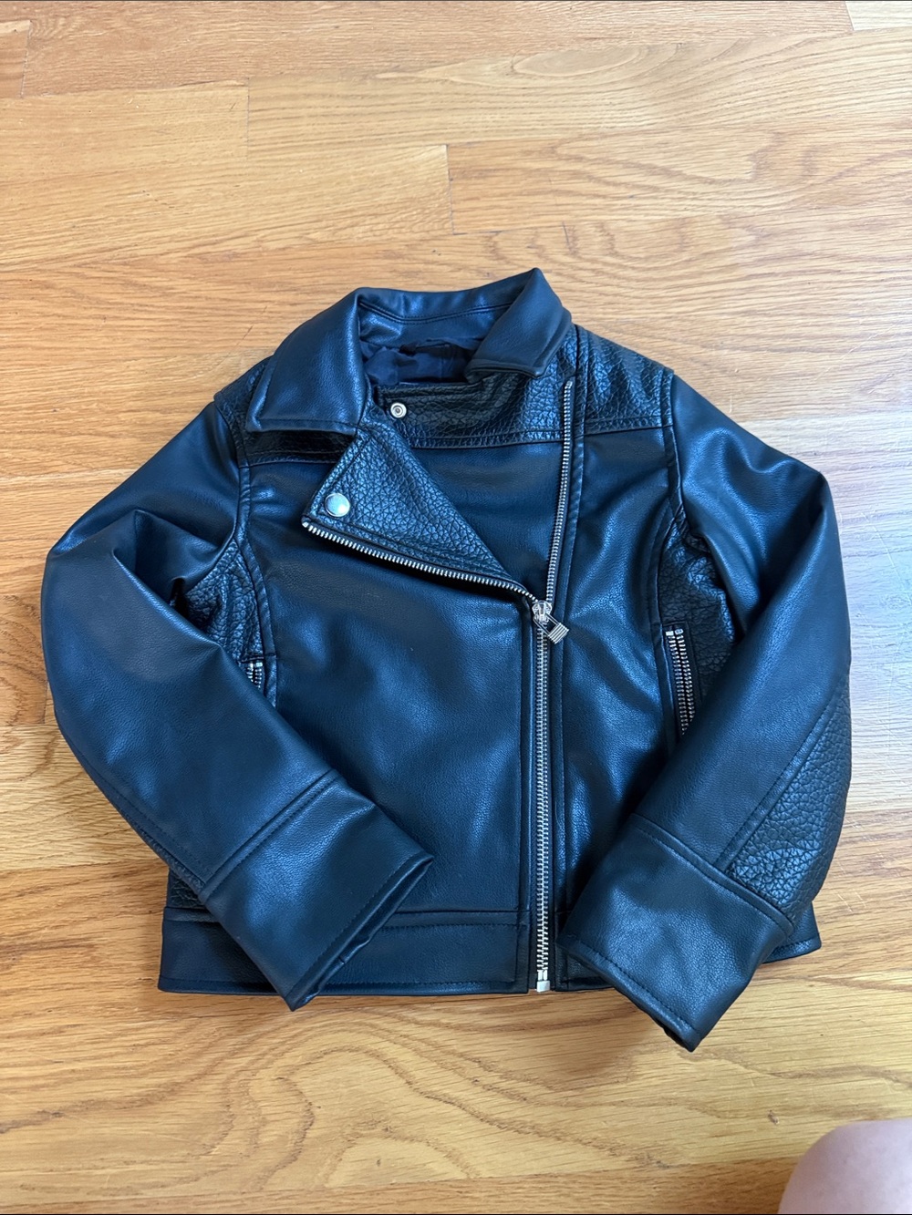 art class Black Faux Leather Asymmetrical Moto Jacket for Kids